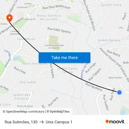 Rua Solimões, 130 to Unis Campus 1 map