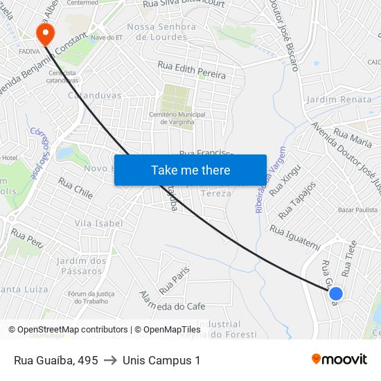 Rua Guaíba, 495 to Unis Campus 1 map