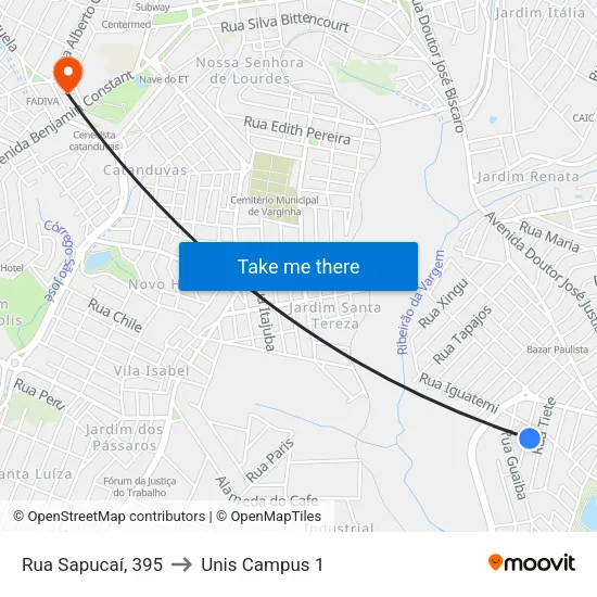 Rua Sapucaí, 395 to Unis Campus 1 map