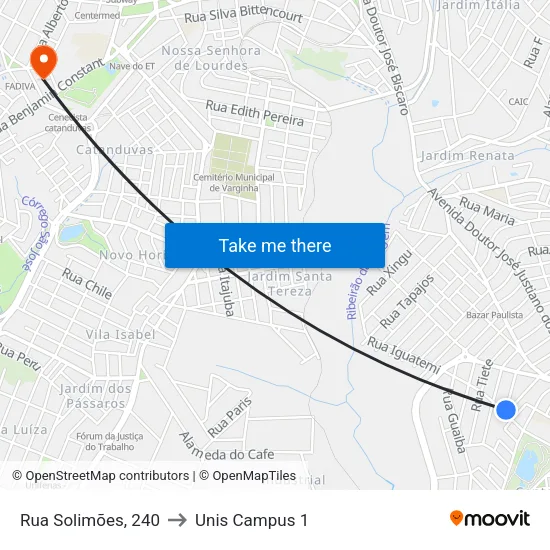 Rua Solimões, 240 to Unis Campus 1 map
