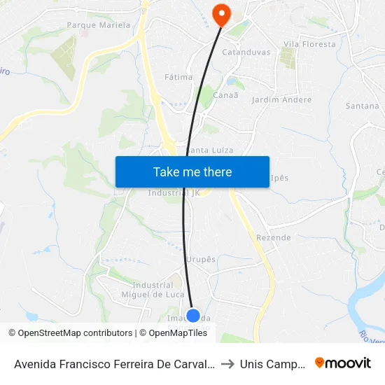 Avenida Francisco Ferreira De Carvalho, 410 to Unis Campus 1 map