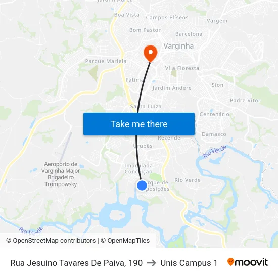 Rua Jesuíno Tavares De Paiva, 190 to Unis Campus 1 map