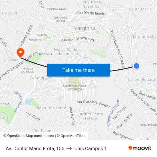 Av. Doutor Mario Frota, 155 to Unis Campus 1 map