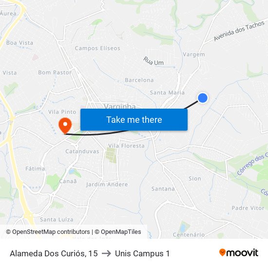 Alameda Dos Curiós, 15 to Unis Campus 1 map