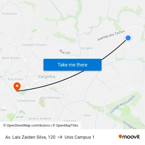 Av. Laís Zaiden Silva, 120 to Unis Campus 1 map