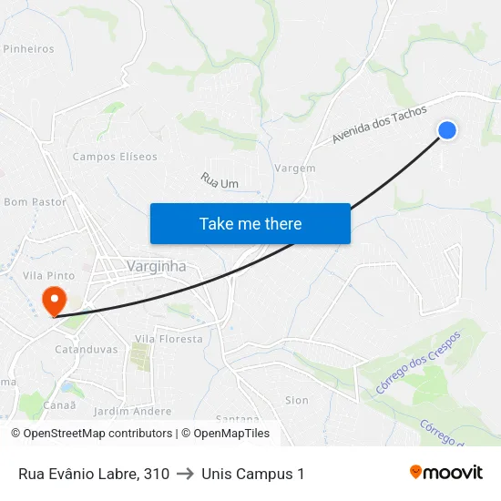 Rua Evânio Labre, 310 to Unis Campus 1 map