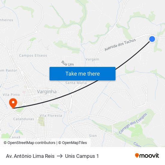 Av. Antônio Lima Reis to Unis Campus 1 map