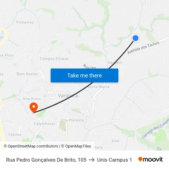 Rua Pedro Gonçalves De Brito, 105 to Unis Campus 1 map