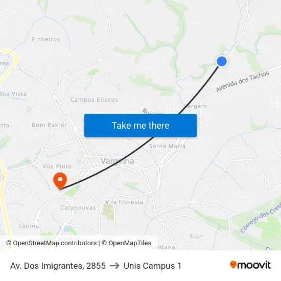 Av. Dos Imigrantes, 2855 to Unis Campus 1 map