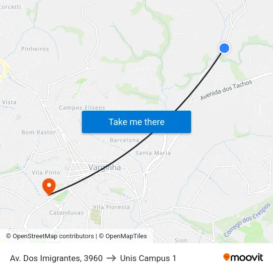Av. Dos Imigrantes, 3960 to Unis Campus 1 map