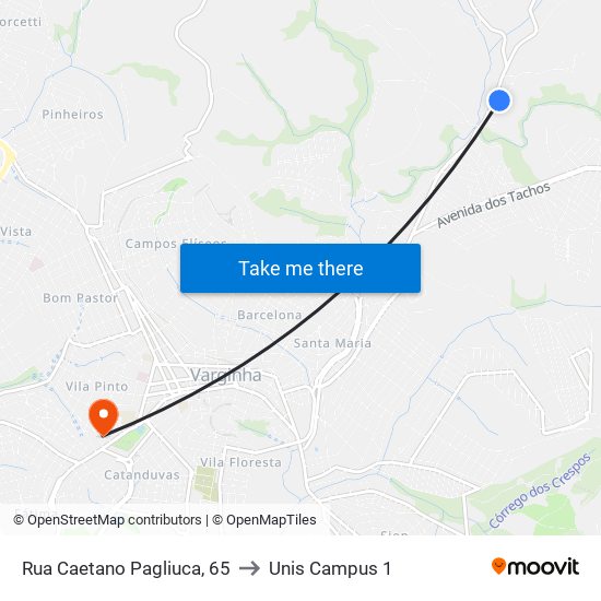 Rua Caetano Pagliuca, 65 to Unis Campus 1 map