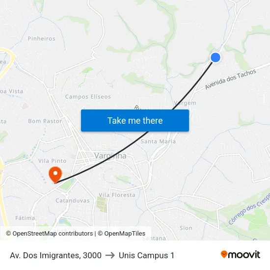 Av. Dos Imigrantes, 3000 to Unis Campus 1 map