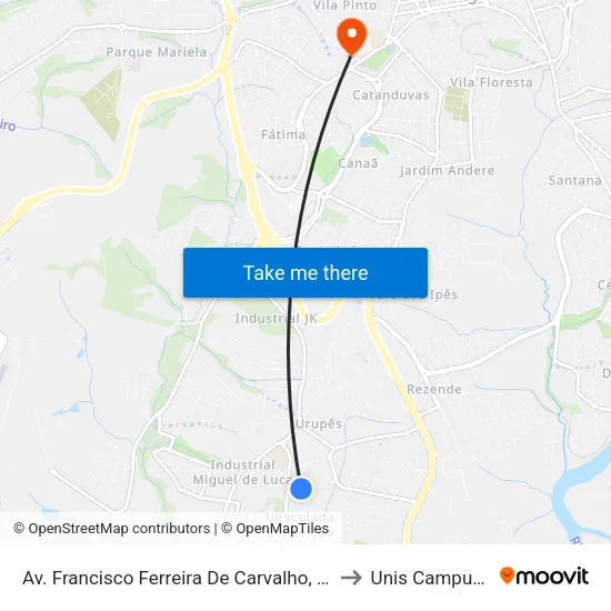 Av. Francisco Ferreira De Carvalho, 215 to Unis Campus 1 map