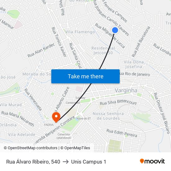 Rua Álvaro Ribeiro, 540 to Unis Campus 1 map