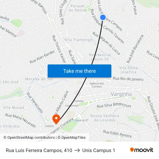 Rua Luís Ferreira Campos, 410 to Unis Campus 1 map