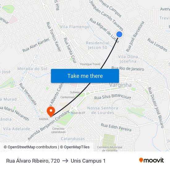 Rua Álvaro Ribeiro, 720 to Unis Campus 1 map