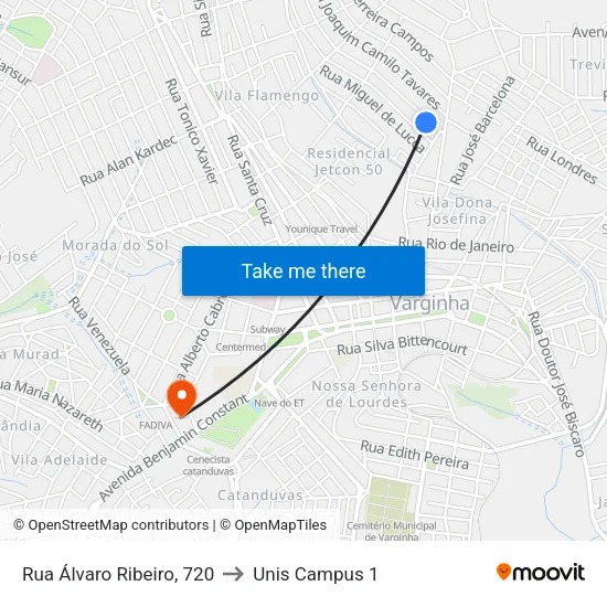 Rua Álvaro Ribeiro, 720 to Unis Campus 1 map