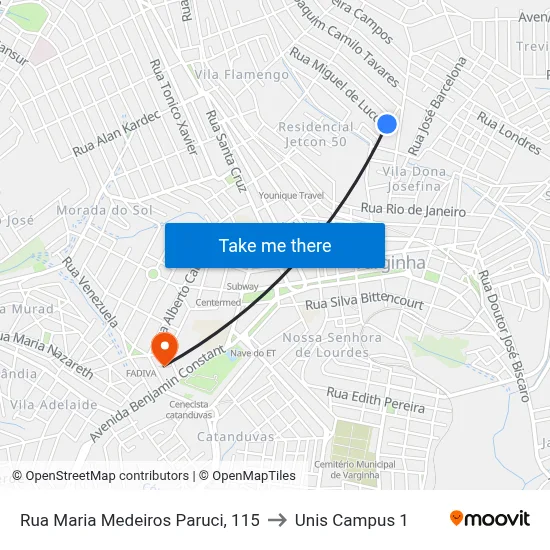 Rua Maria Medeiros Paruci, 115 to Unis Campus 1 map