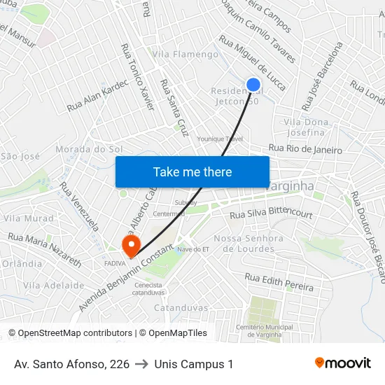Av. Santo Afonso, 226 to Unis Campus 1 map