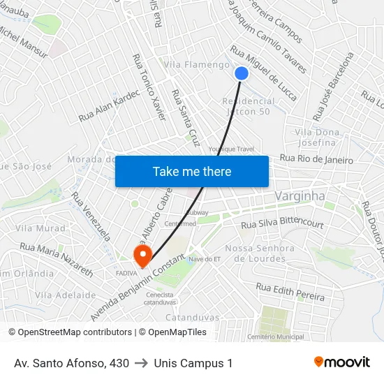 Av. Santo Afonso, 430 to Unis Campus 1 map