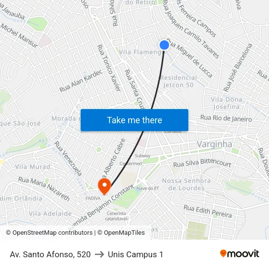 Av. Santo Afonso, 520 to Unis Campus 1 map