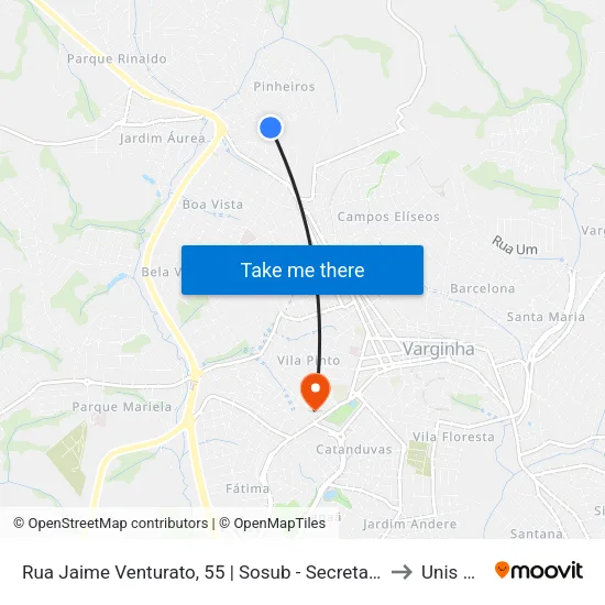 Rua Jaime Venturato, 55 | Sosub - Secretaria Municipal De Obras E Serviços Urbanos to Unis Campus 1 map