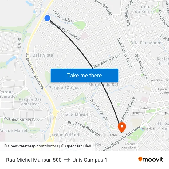 Rua Michel Mansur, 500 to Unis Campus 1 map
