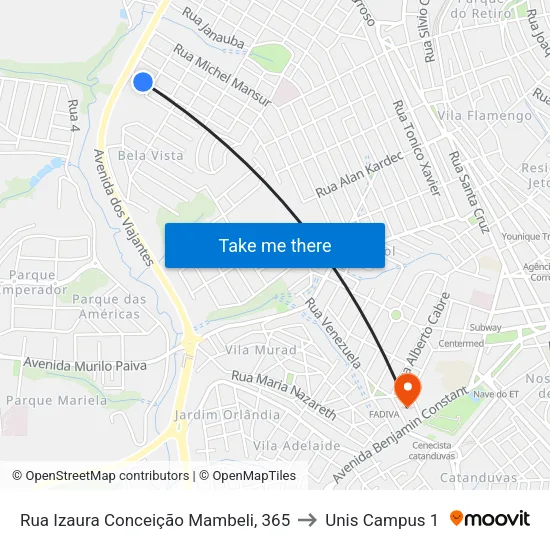 Rua Izaura Conceição Mambeli, 365 to Unis Campus 1 map