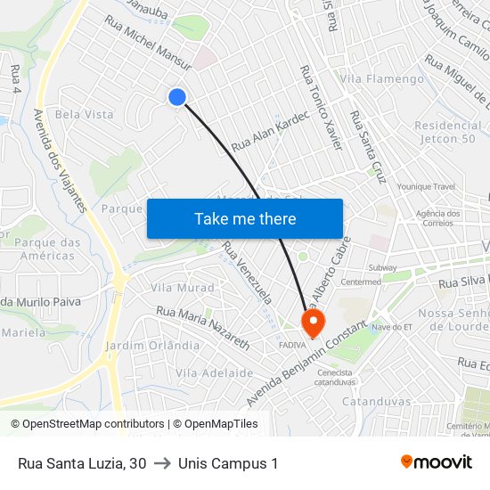 Rua Santa Luzia, 30 to Unis Campus 1 map