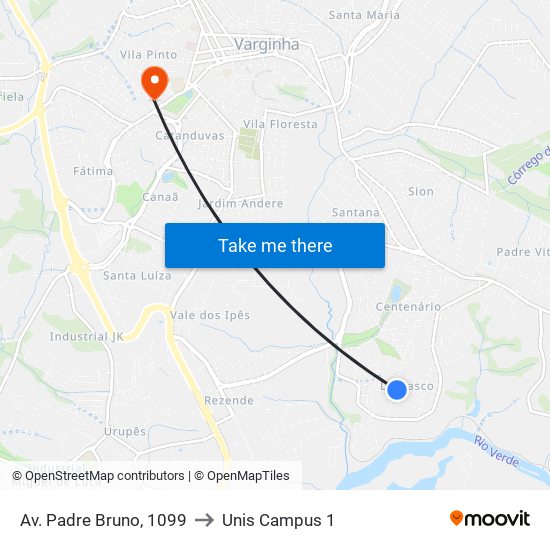 Av. Padre Bruno, 1099 to Unis Campus 1 map