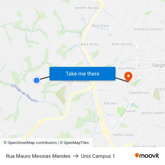 Rua Mauro Messias Mendes to Unis Campus 1 map