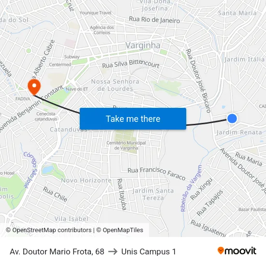 Av. Doutor Mario Frota, 68 to Unis Campus 1 map