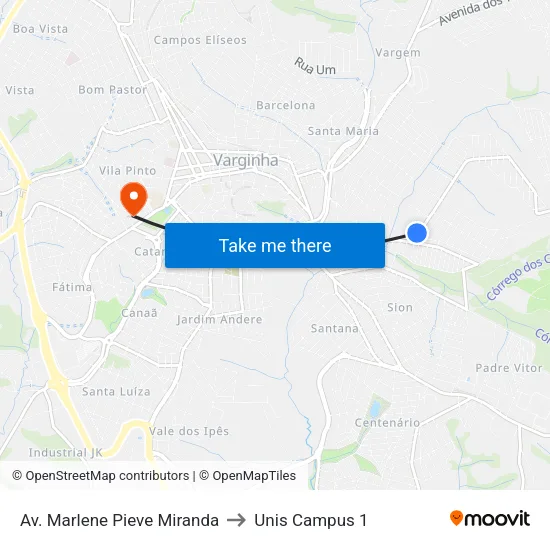 Av. Marlene Pieve Miranda to Unis Campus 1 map
