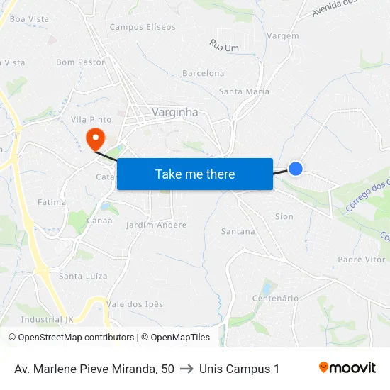 Av. Marlene Pieve Miranda, 50 to Unis Campus 1 map
