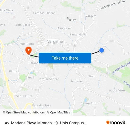 Av. Marlene Pieve Miranda to Unis Campus 1 map