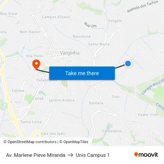 Av. Marlene Pieve Miranda to Unis Campus 1 map