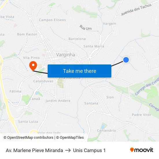 Av. Marlene Pieve Miranda to Unis Campus 1 map