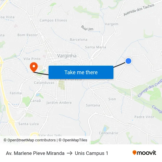 Av. Marlene Pieve Miranda to Unis Campus 1 map