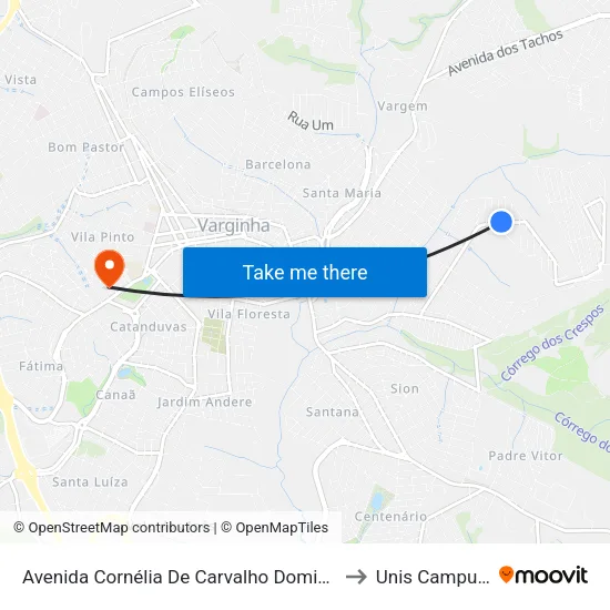 Avenida Cornélia De Carvalho Dominguito to Unis Campus 1 map