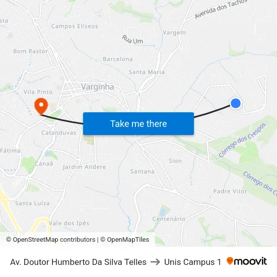 Av. Doutor Humberto Da Silva Telles to Unis Campus 1 map
