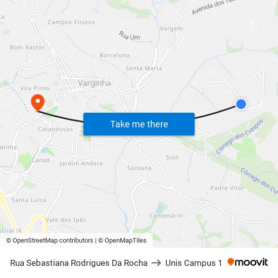 Rua Sebastiana Rodrigues Da Rocha to Unis Campus 1 map