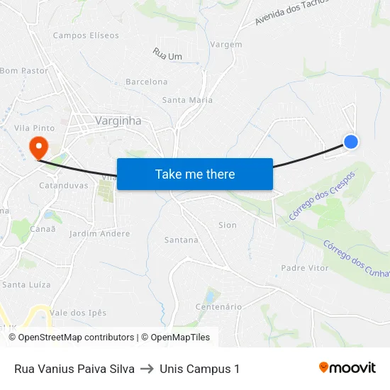 Rua Vanius Paiva Silva to Unis Campus 1 map