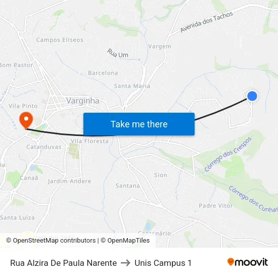 Rua Alzira De Paula Narente to Unis Campus 1 map