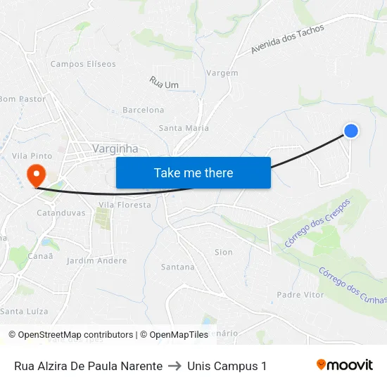 Rua Alzira De Paula Narente to Unis Campus 1 map