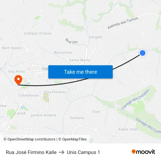Rua José Firmino Kalle to Unis Campus 1 map