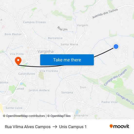 Rua Vilma Alves Campos to Unis Campus 1 map