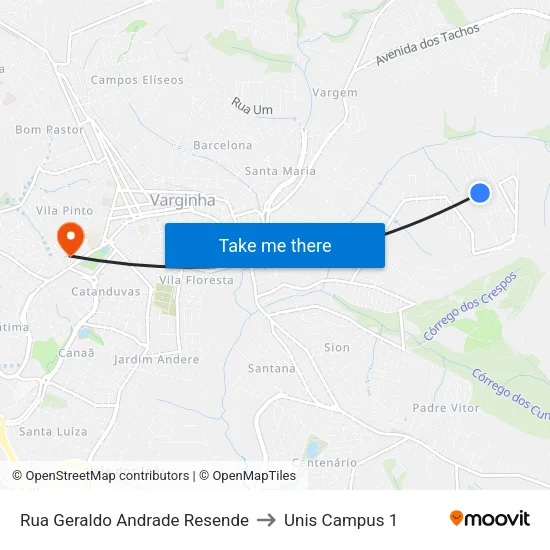 Rua Geraldo Andrade Resende to Unis Campus 1 map