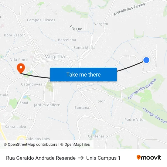 Rua Geraldo Andrade Resende to Unis Campus 1 map