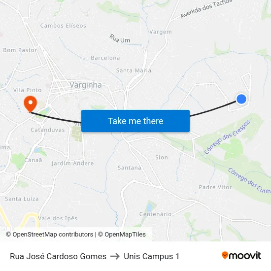 Rua José Cardoso Gomes to Unis Campus 1 map