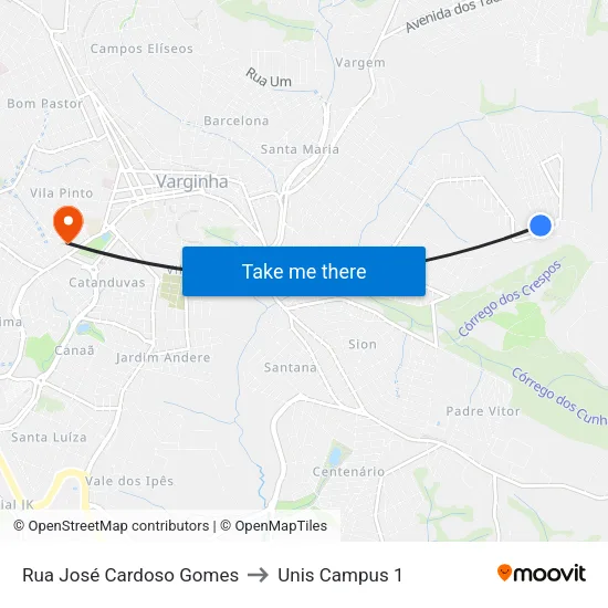 Rua José Cardoso Gomes to Unis Campus 1 map